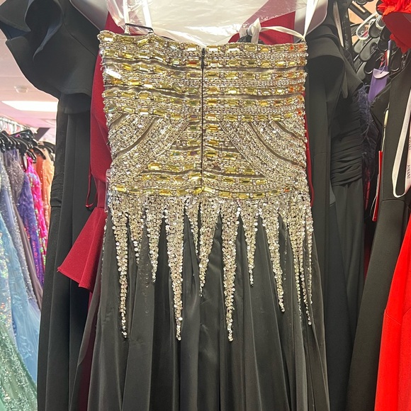 Terani couture long black chiffon dress beaded top Size 0 and 4 - Picture 5 of 5